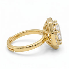 Gold-Tone Octagonal Halo Solitaire Crystal Ring
