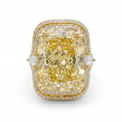 Crystal Cushion Cut Double Halo Statement Cocktail Ring, Gold finish