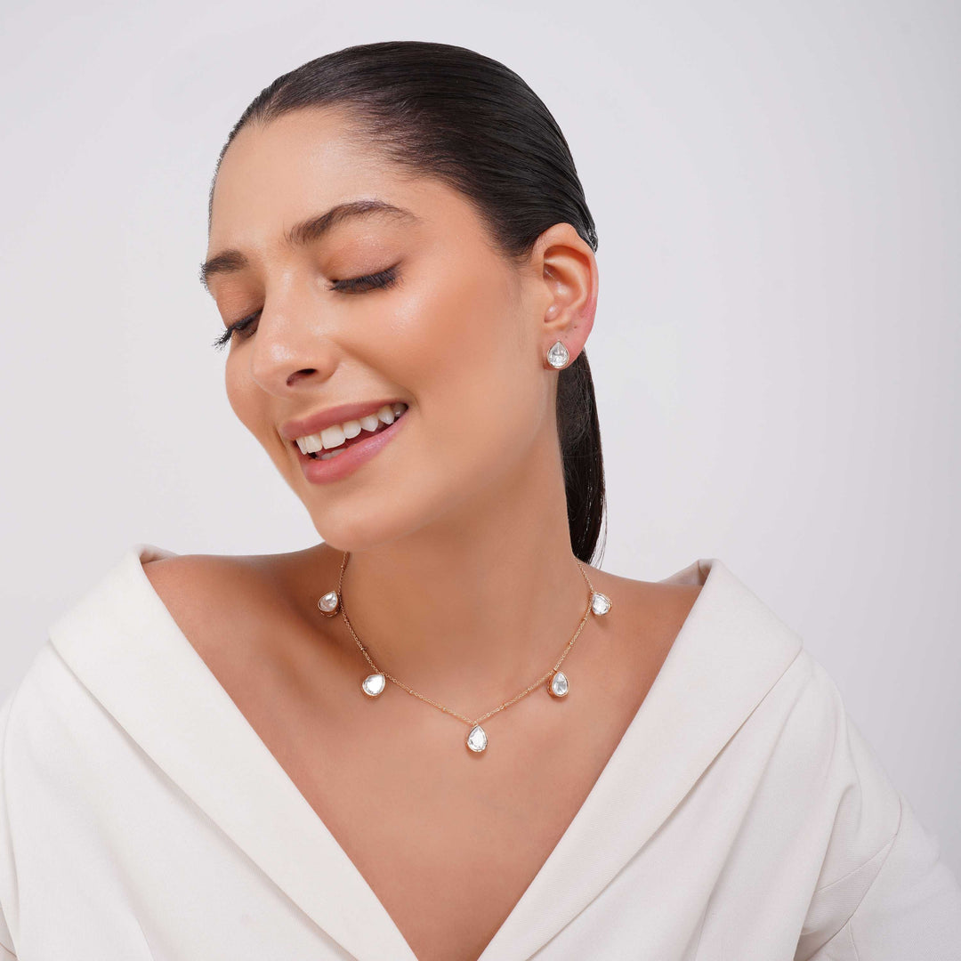 Daisy Charm Delicate Teardrop CZ Necklace Set