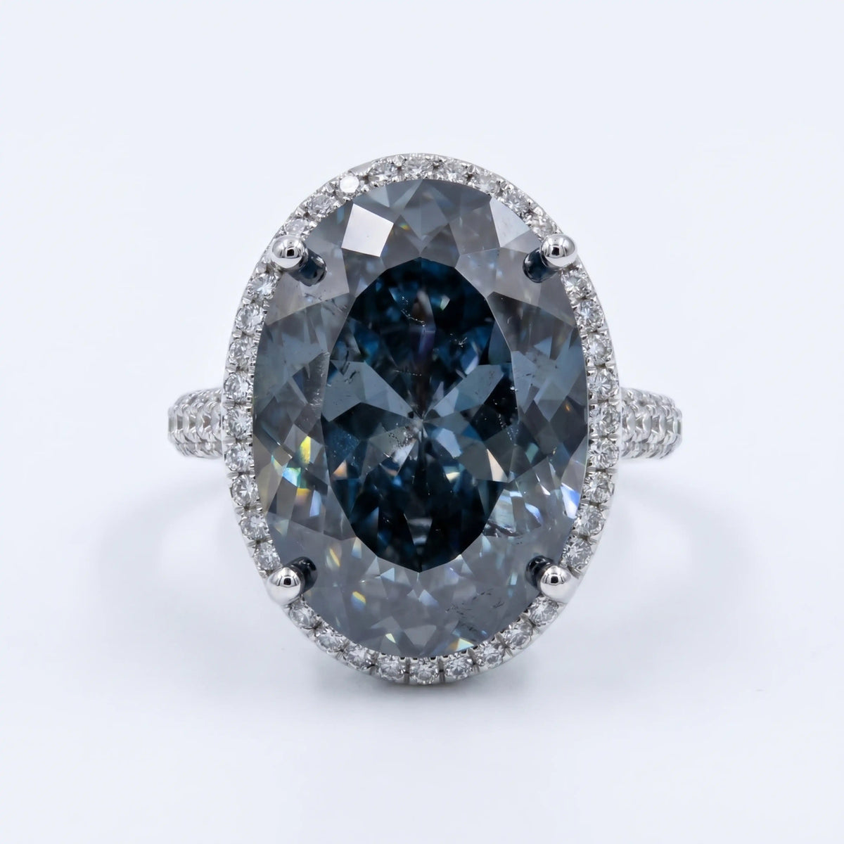 Diana Grey Crystal Cushion Halo Cocktail Ring, Rhodium finish