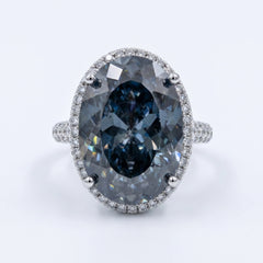 Diana Grey Crystal Cushion Halo Cocktail Ring, Rhodium finish