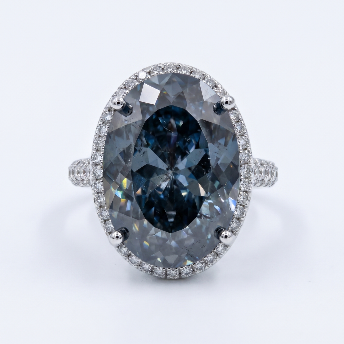 Diana Grey Crystal Cushion Halo Cocktail Ring, Rhodium finish