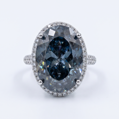Diana Grey Crystal Cushion Halo Cocktail Ring, Rhodium finish