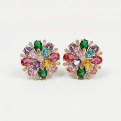 Petalia Crystal Floral Burst Stud Earrings, Mixed cut, Gold finish
