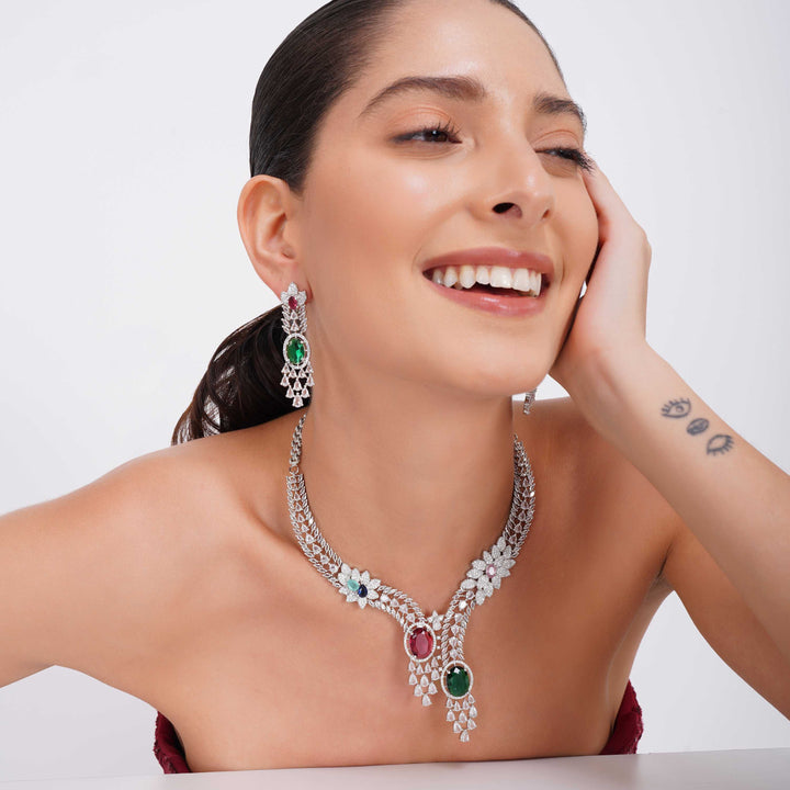 Queen Regal Red & Green Stone Necklace Set