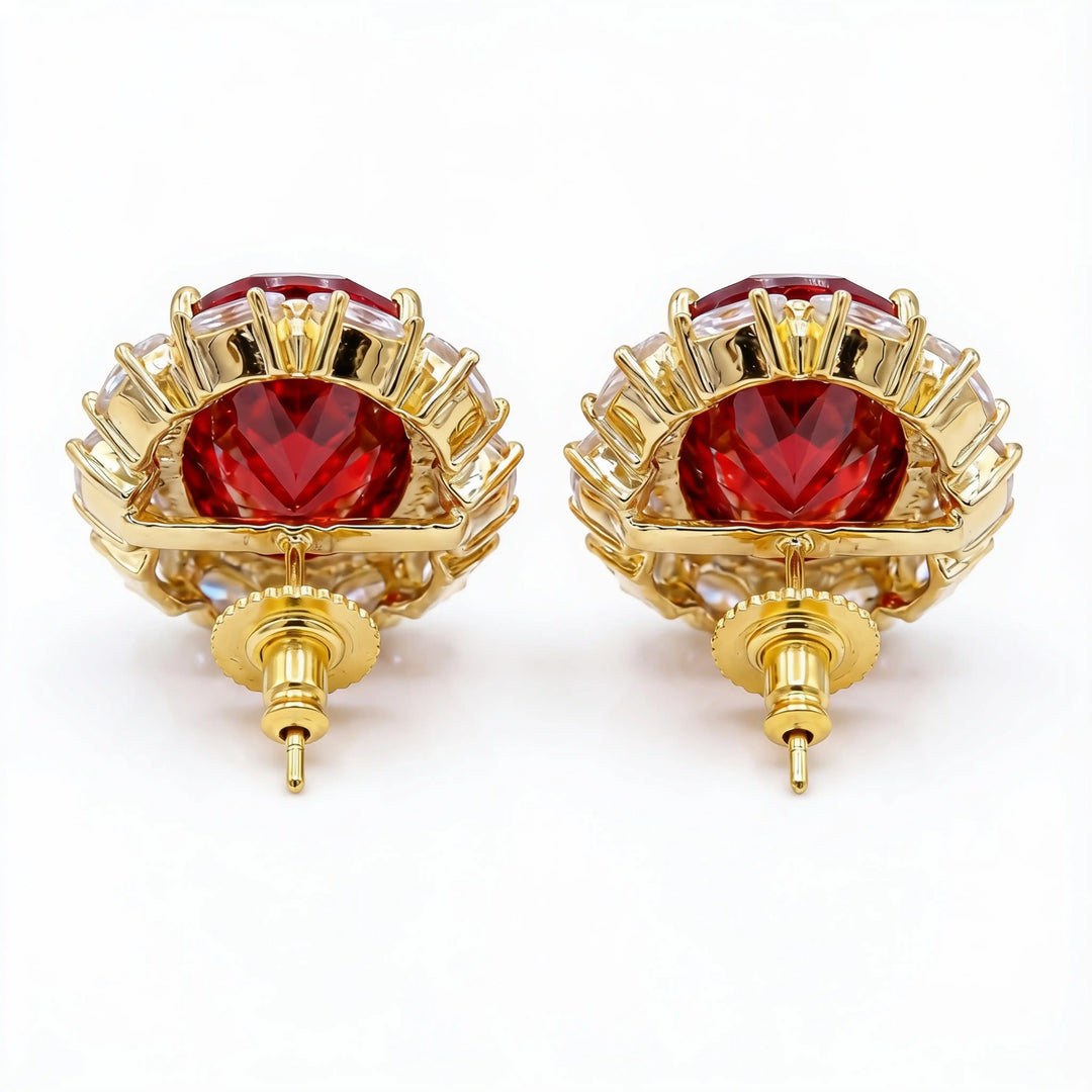 Rouge Oval Crystal Halo Stud Earrings, Gold finish