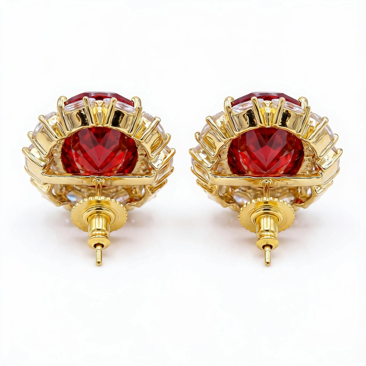Rouge Oval Crystal Halo Stud Earrings, Gold finish