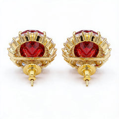 Rouge Oval Crystal Halo Stud Earrings, Gold finish