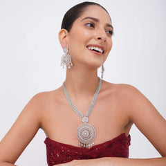 Sita Raani Haar Silver Statement Necklace Set With Earrings