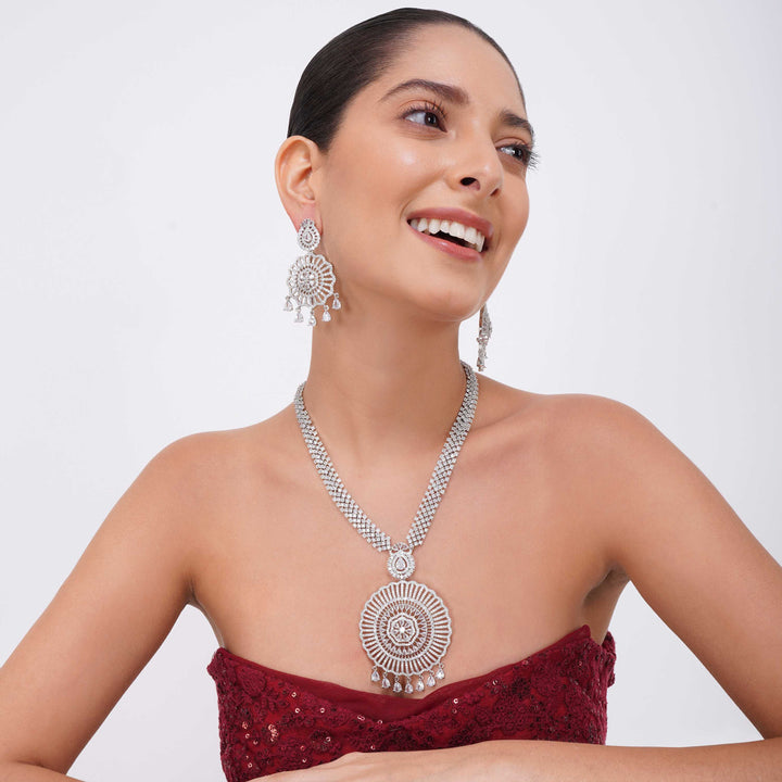 Sita Raani Haar Silver Statement Necklace Set With Earrings