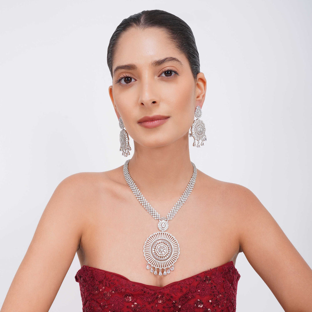 Sita Raani Haar Silver Statement Necklace Set With Earrings
