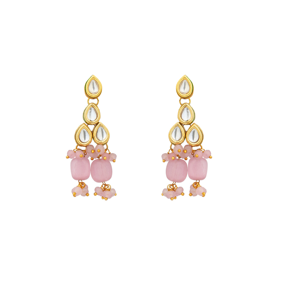 Noor Gold Plated Pink Statement Necklace Set