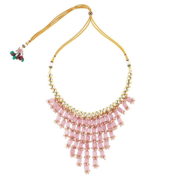 Noor Gold Plated Pink Statement Necklace Set