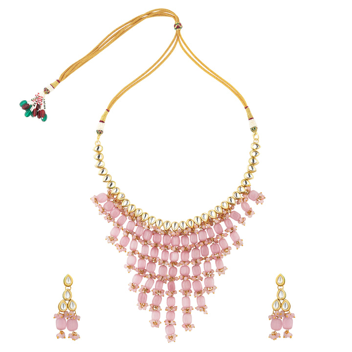 Noor Gold Plated Pink Statement Necklace Set