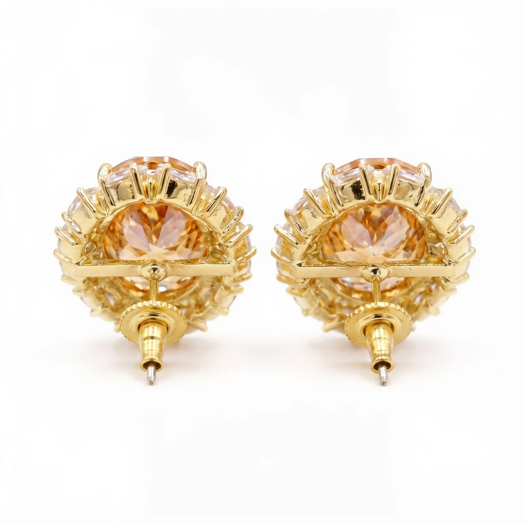 Rouge Oval Crystal Halo Stud Earrings, Gold finish
