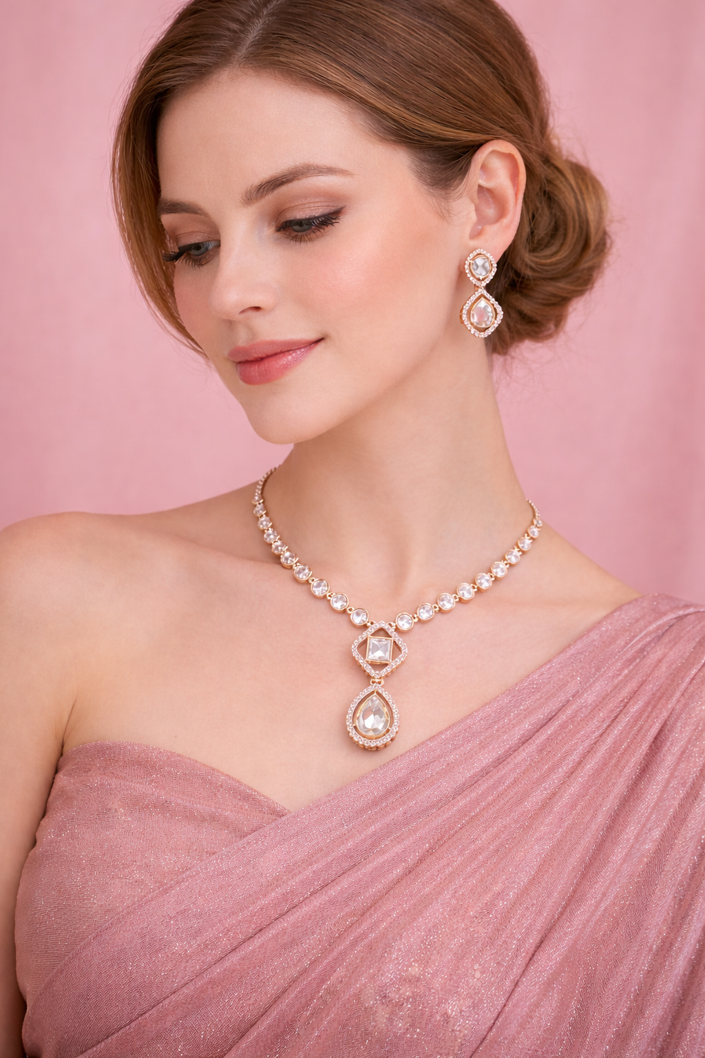 D no-10 Gold Plated Polki Necklace set