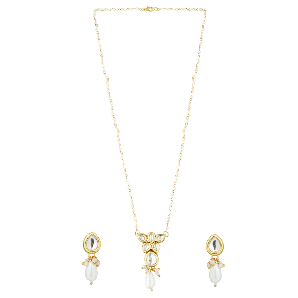 Aaliyah kundan pearl pendant necklace set with earrings  Ethnic Jewellery Close-Up Product Image
