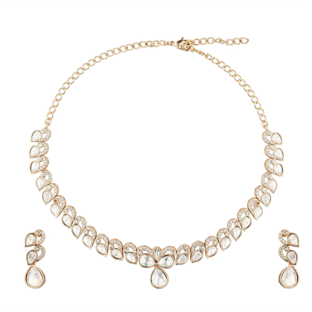 Anabia Polki Gold Plated Necklace Earrings Set Close-up
