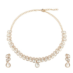 Anabia Polki Gold Plated Necklace Earrings Set Close-up
