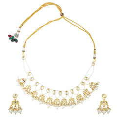Ayla gold plated kundan pearl necklace set with matching earrings Close-Up 