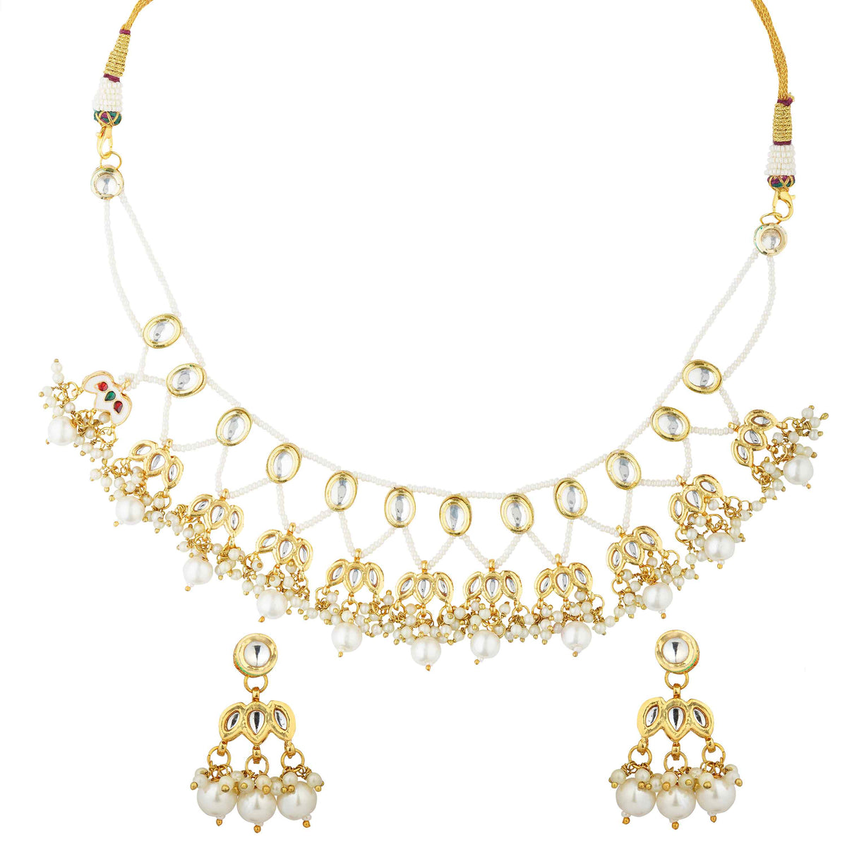 Ayla gold plated kundan pearl necklace set with matching earrings Close-Up Product Image