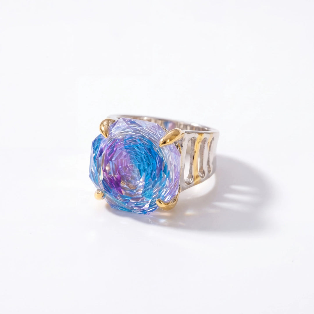 Canvas emerald cut crystal two tone statement ring for women - RANGREZ (image 6)