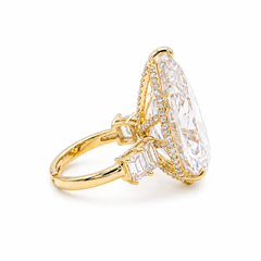 Crystal Pear Solitaire Cocktail Ring, Gold finish