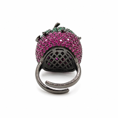 Botanica Pink & Green Strawberry Ring, Black Ruthenium