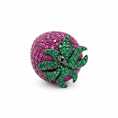 Botanica Pink & Green Strawberry Ring, Black Ruthenium