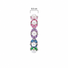 Multicolour Pearl & CZ Half-Eternity Band Ring – Silver-Tone Stackable Ring