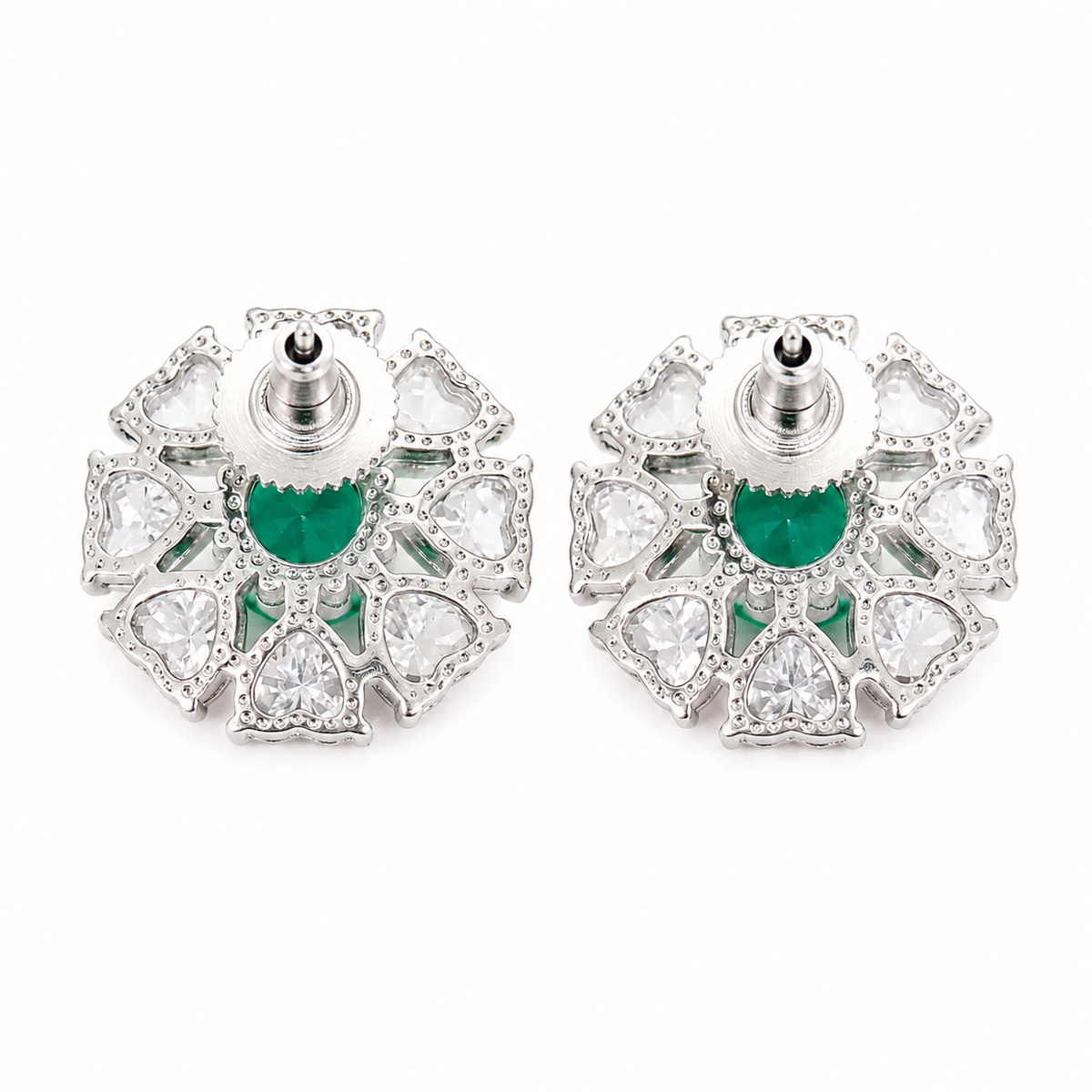 Reverse Crystal Floral Cluster Stud Earrings, Rhodium finish
