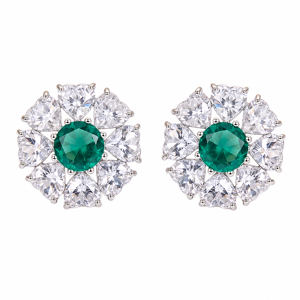 Reverse Crystal Floral Cluster Stud Earrings, Rhodium finish