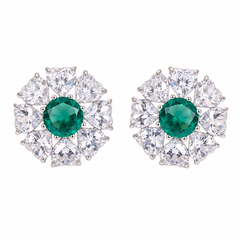 Reverse Crystal Floral Cluster Stud Earrings, Rhodium finish
