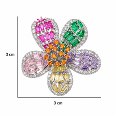 Multicolour Crystal Baguette Flower Stud Earrings, Rhodium finish