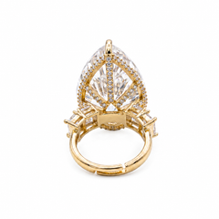 Crystal Pear Solitaire Cocktail Ring, Gold finish