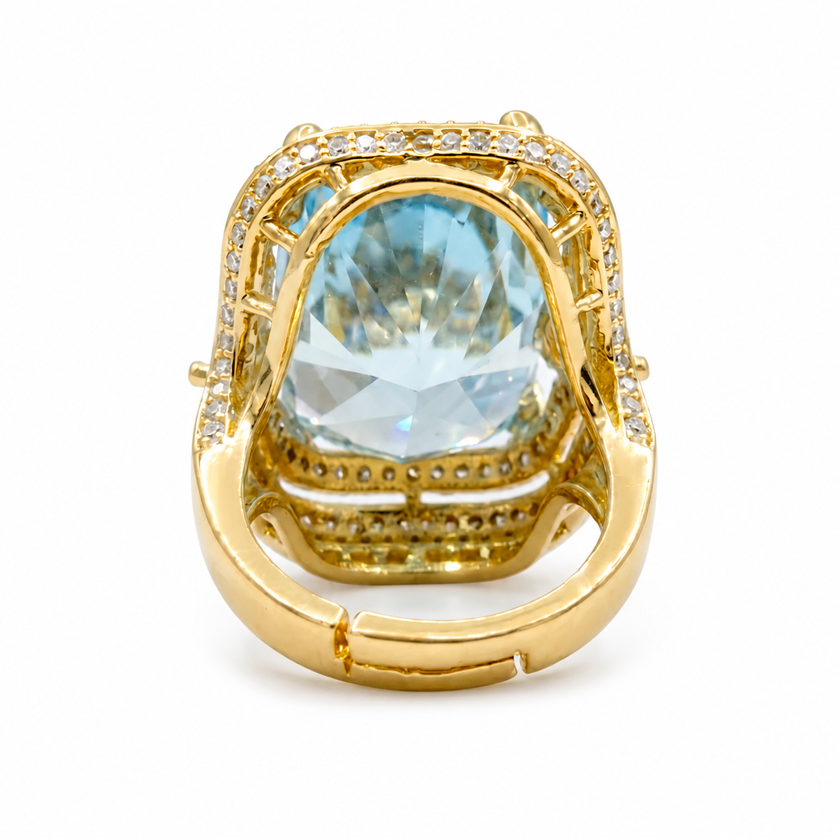 Crystal Cushion Cut Double Halo Statement Cocktail Ring, Gold finish