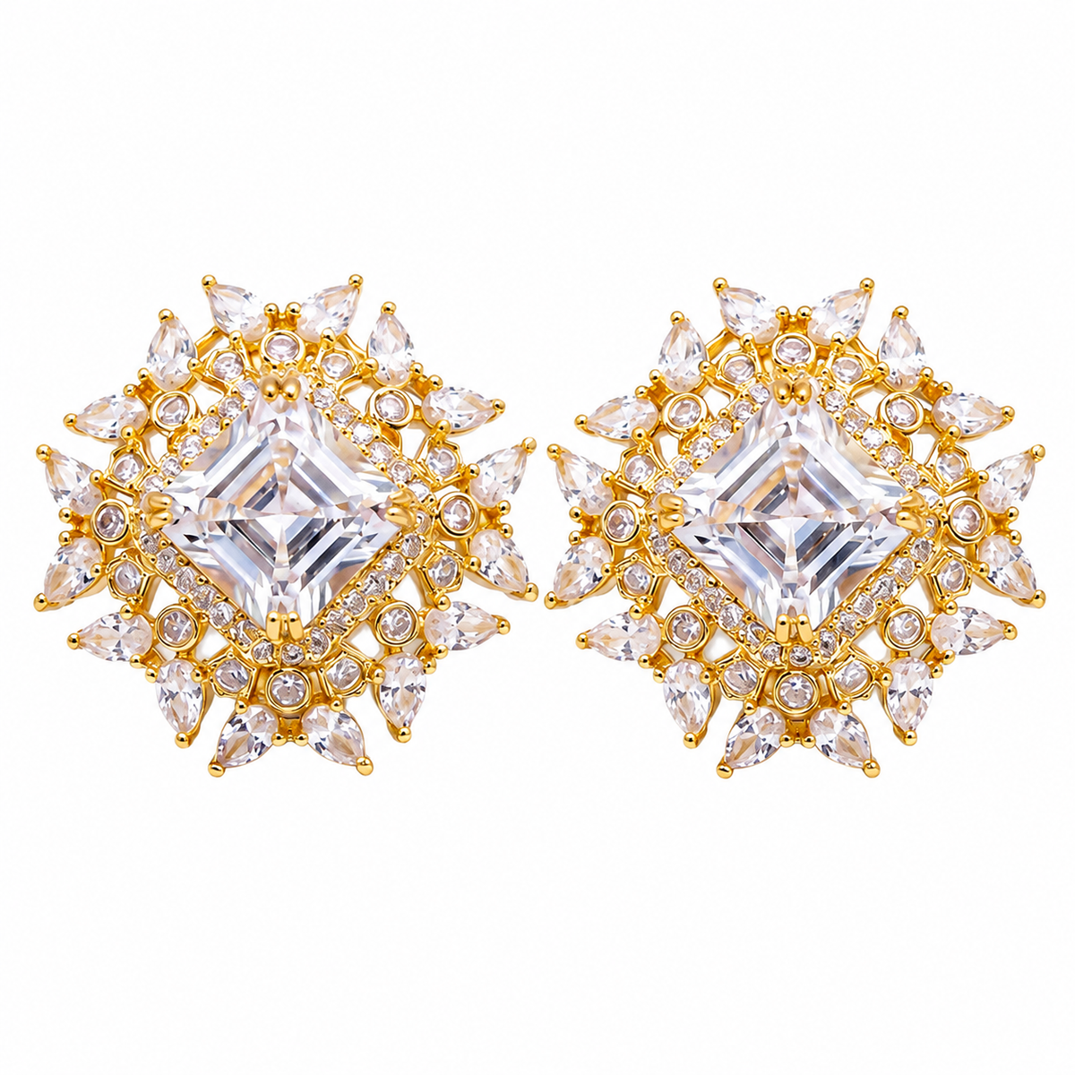 Gold-Tone Kite Sunburst Stud Earrings