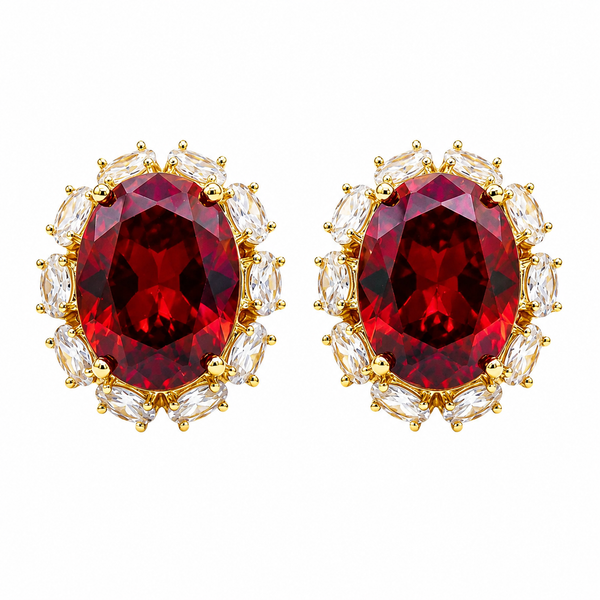 Rouge Oval Crystal Halo Stud Earrings, Gold finish