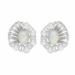 Opal & Pearl Cluster Stud Earrings