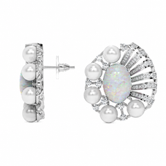 Opal & Pearl Cluster Stud Earrings