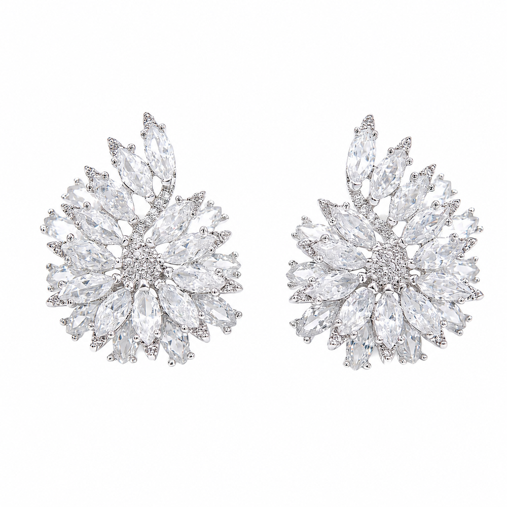 White crystal marquise cluster stud earrings for women - RANGREZ (image 1)