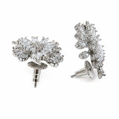 White Crystal Marquise Cluster Stud Earrings, Rhodium finish