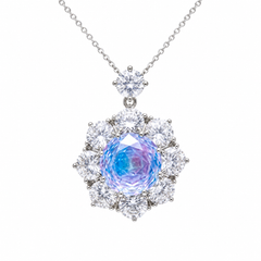 Aurora Crystal Floral Halo Pendant Necklace, Rhodium finish