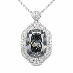 Eclipse Grey Crystal Cushion Royal Pendant Necklace, Rhodium finish