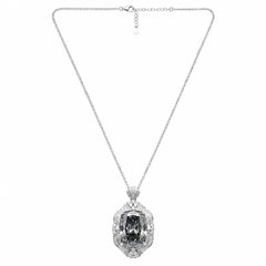 Eclipse Grey Crystal Cushion Royal Pendant Necklace, Rhodium finish