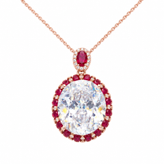 Seraphina White & Red Crystal Oval Halo Pendant Necklace, Rose Gold finish