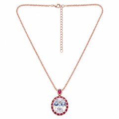 Seraphina White & Red Crystal Oval Halo Pendant Necklace, Rose Gold finish