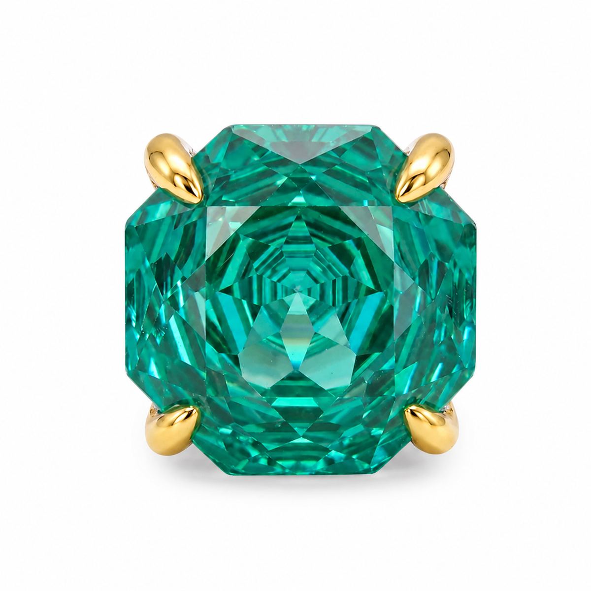 Canvas Crystal Emerald Cut Two-Tone Statement Cocktail Ring, Gold & Rhodium finish