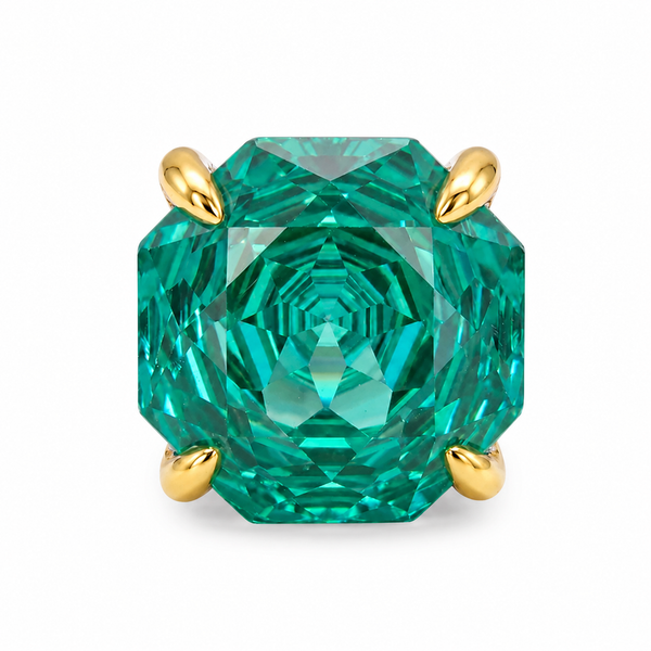 Canvas Crystal Emerald Cut Two-Tone Statement Cocktail Ring, Gold & Rhodium finish