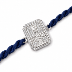 Mahadev Trishul AD Stone 92.5 Silver Rakhi with Navy Blue Cord